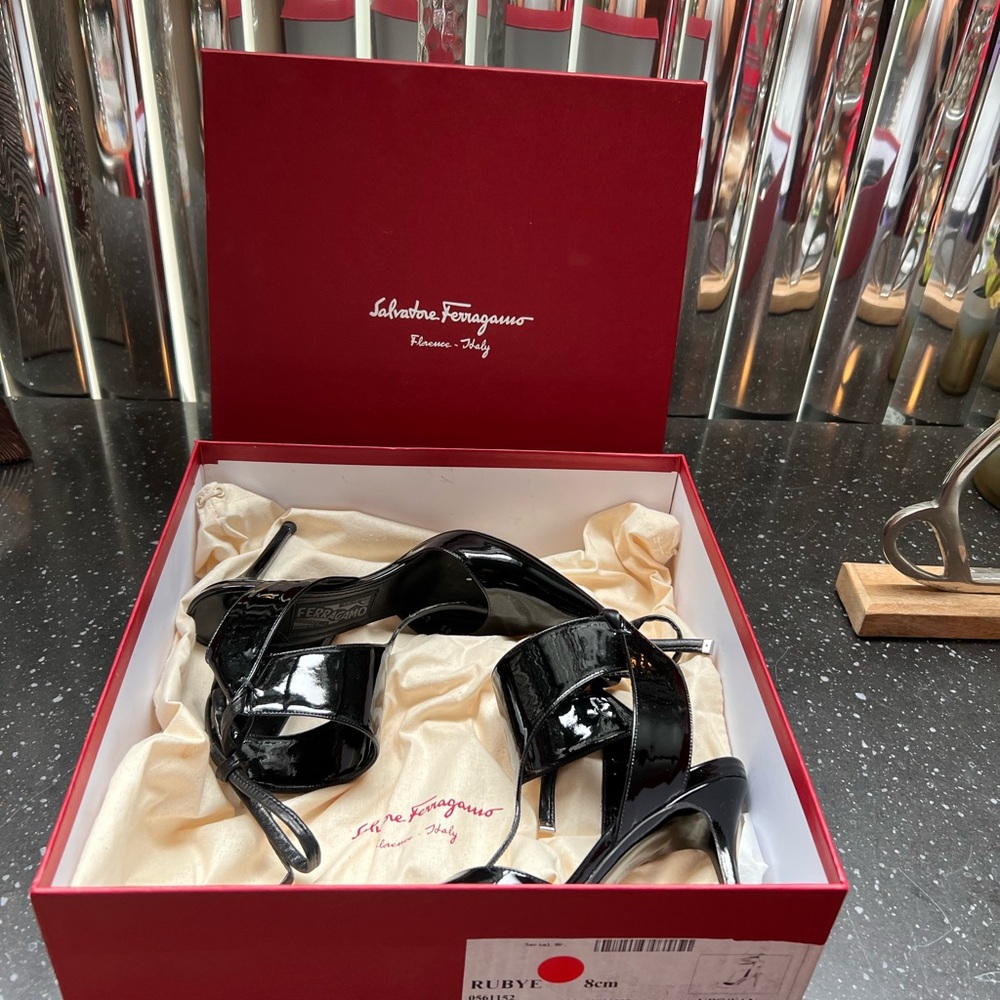 Salvatore Ferragamo Black Patent Leather Heels